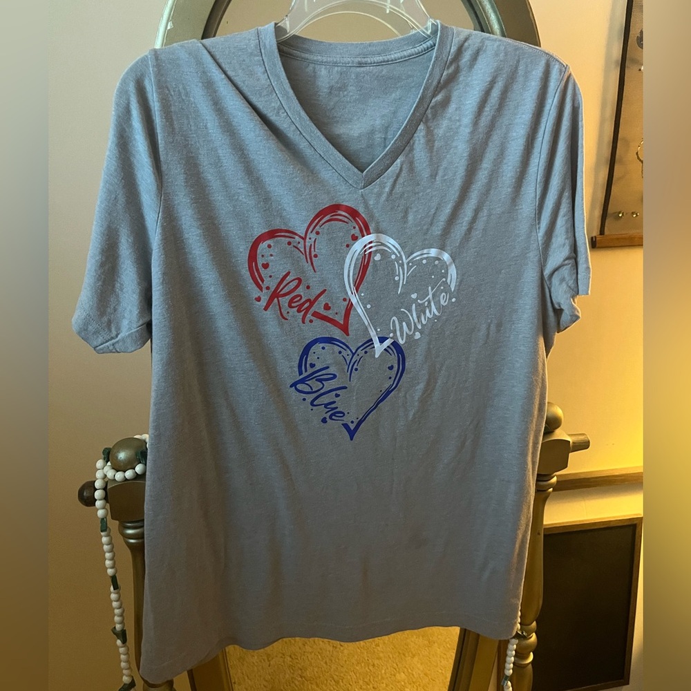 Women's V-Neck Tee with Heart Design